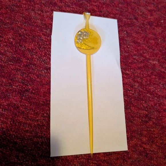 VINTAGE HANDMADE JAPANESE YELLOW HAIRPIN HAIR STICK - Picture 4 of 4